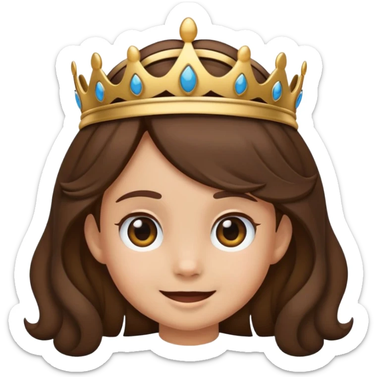 Créame un emoji de una niña de 5 años con el pelo castaño oscuro y ondulado, que lleve diadema, ojos marrones y sonriendo sticker