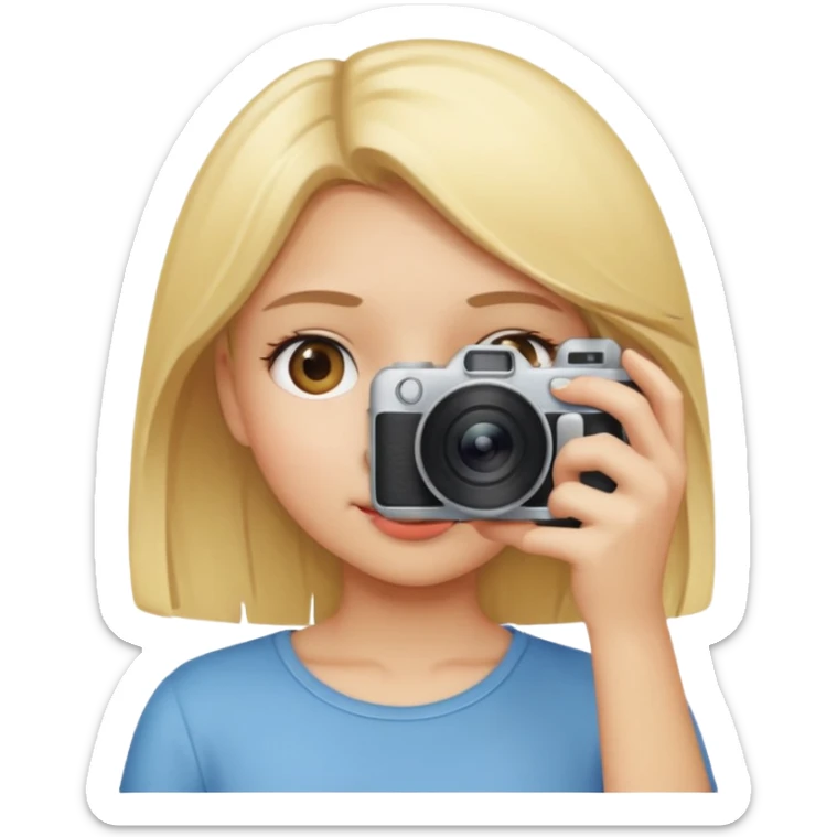 blonde cartoon girl taking picture camera in front of her face sticker