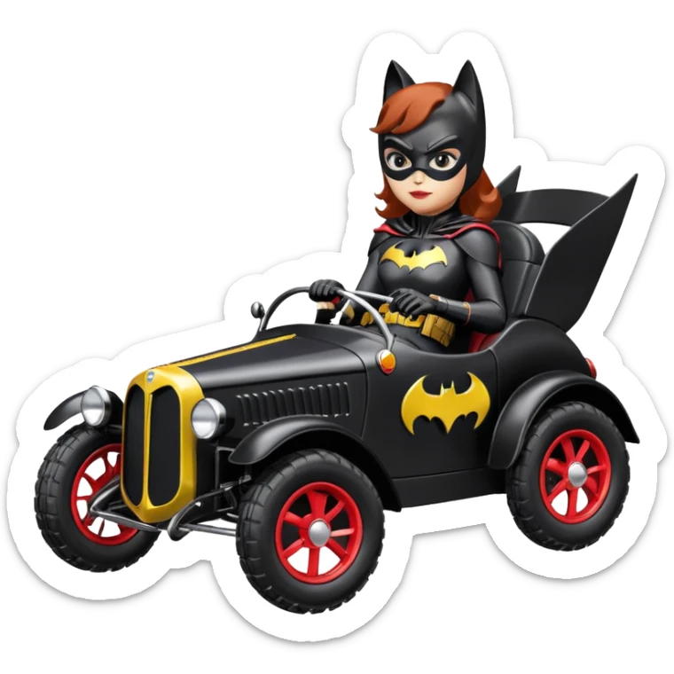 Hot racing action BatGirl’s sixty’s tv show 1932 stealth retro cat burglar sporty petite off-road pursuit mobile cruiser car (reclined and relaxed seating position and attitude) sticker