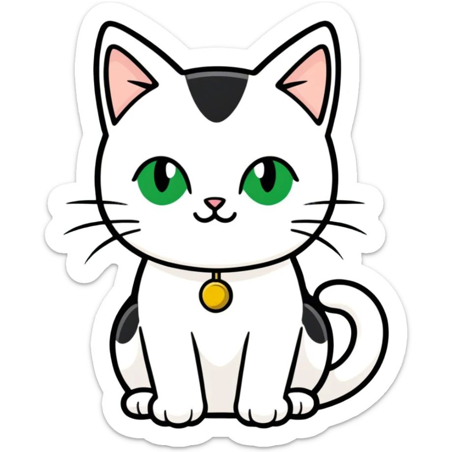 Female domestic short hair, more white than black, green/gold eyes sticker