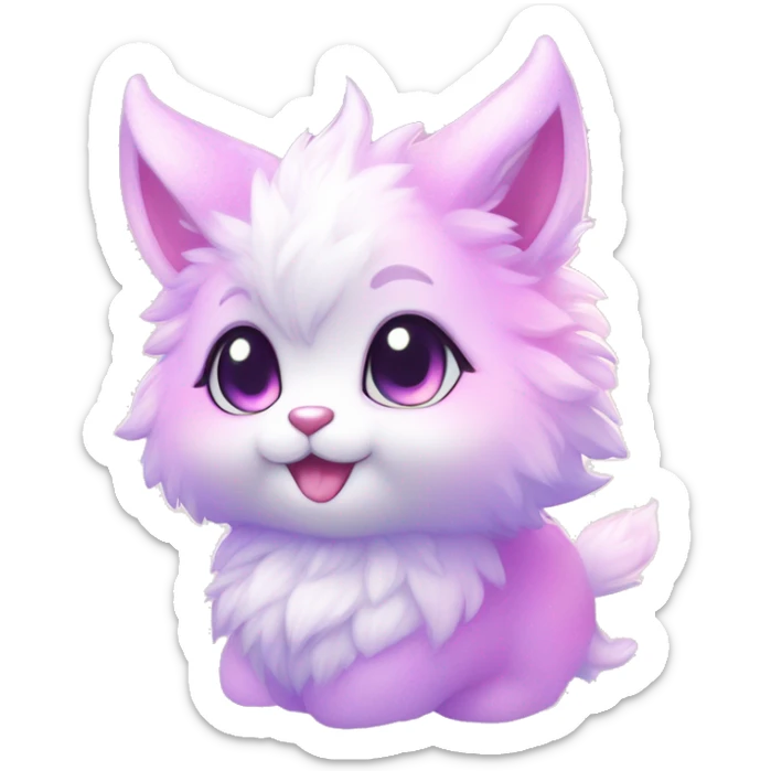 Kawaii cute gorgeous colorful sparkly bright light pastel lilac-pink-white-gradient fantasy ethereal fursona animal creature sticker
