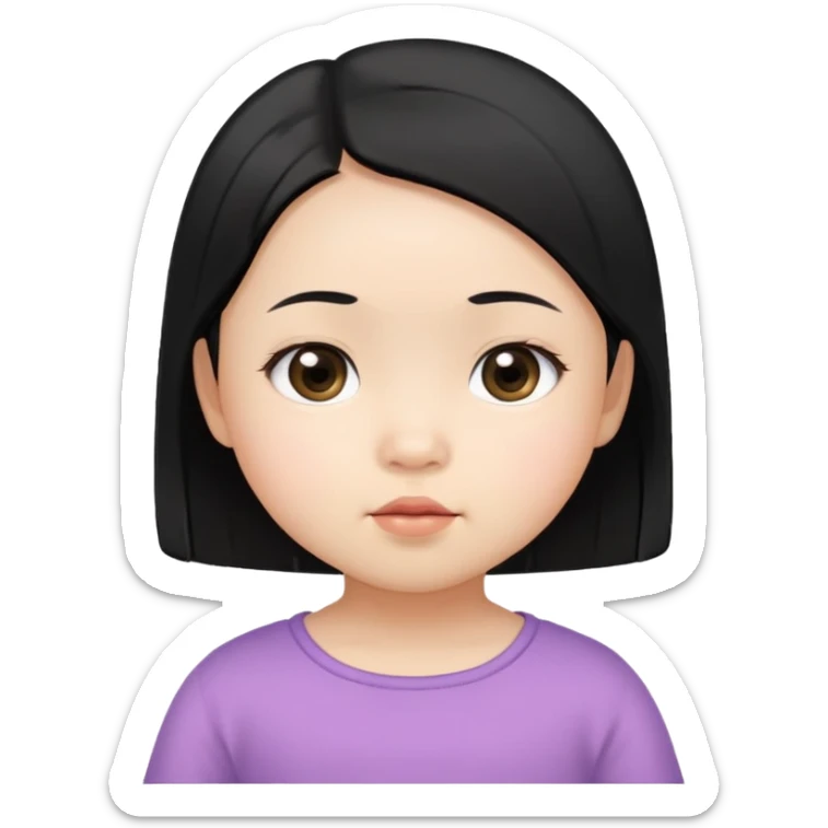 close up toddler girl face, Asian small eyes, light skin, straight black hair, no body, no neck sticker