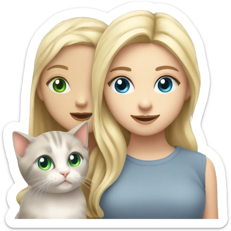 blue eyes grey kitten and green eyes blonde girl are friends sticker