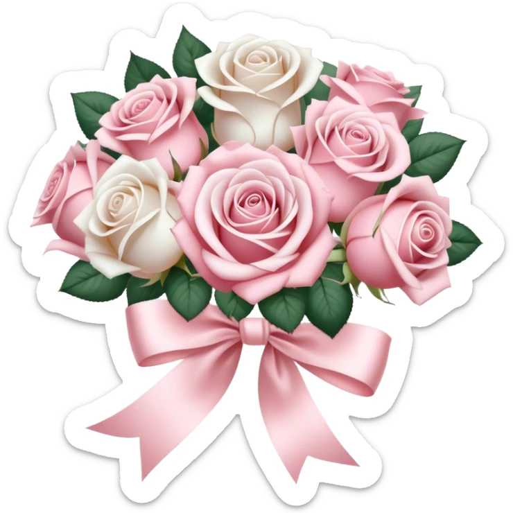 beautiful large aesthetic bouquet of roses in vintage style of white and powder pink color obligatory pearl silk ribbon  sticker