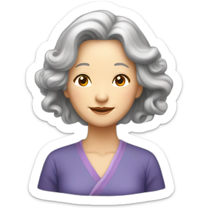 Chinese senior woman th long wavy hair say thank you sticker