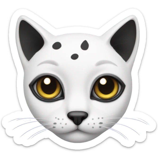 White cat with a few large black spots and black ears and a half of a black mustache on left side  sticker