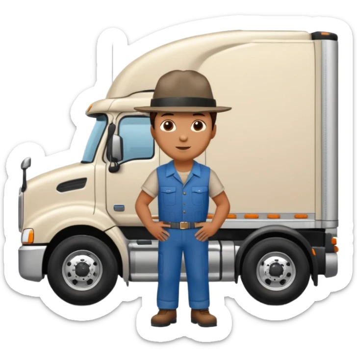 Kamyon şoförü Yarı Kamyon Karikatür çizimi kamyon yan dursun şoför de dışarda yanında olsun sticker