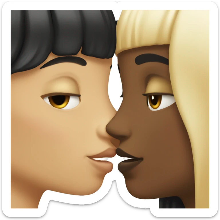 black hair girl and blonde hair girl kissing sticker