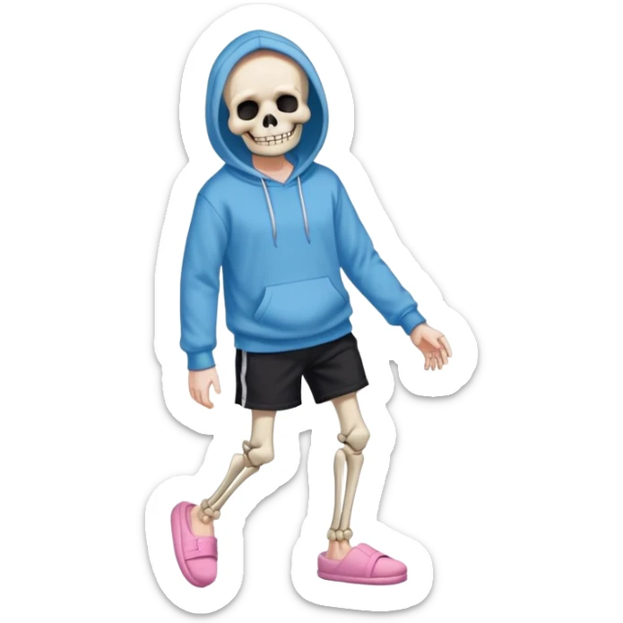 Sans The Skeleton, Blue Hoodie-Sweater, Grin, Pink Slippers, Black Shorts sticker