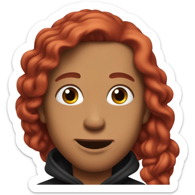 tan man, blowing a kiss, black hoodie and red hair sticker