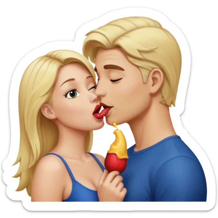 naked blonde woman licking naked man sticker