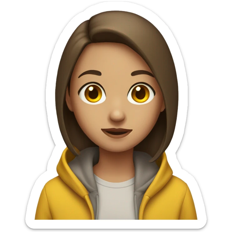 girl with a side part, brown hair, yellow hoodie, hazel eyes sticker