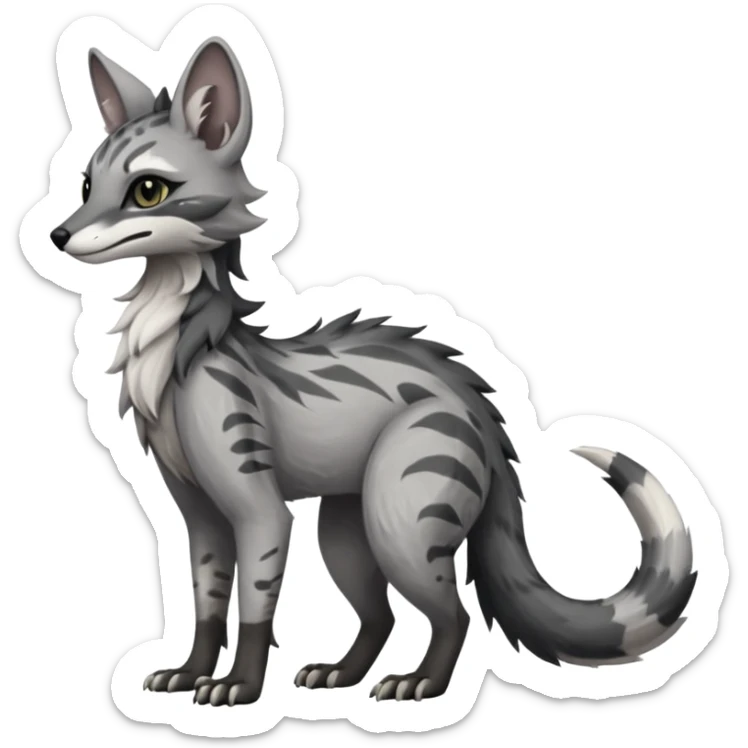 Feral Rare Fantasy ashen grey fur with smoky charcoal ombré fade   Vernid-Sergal-Genet-Trico-species by LiLaiRa, random markings, tufted tail, tufted ears, full body sticker