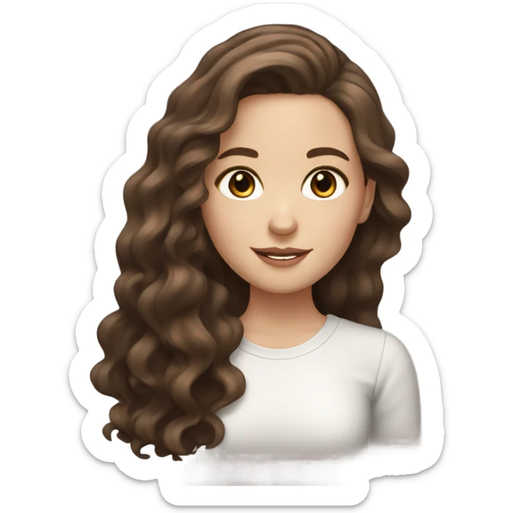 white girl with dark brown wavy hair with light brown highlights and long hair and brown eyes  sticker