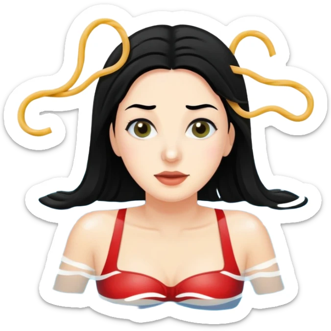 Woman with black hair and white skin swimming in a swimming pool full of spaghetti and Italian hoagies  sticker