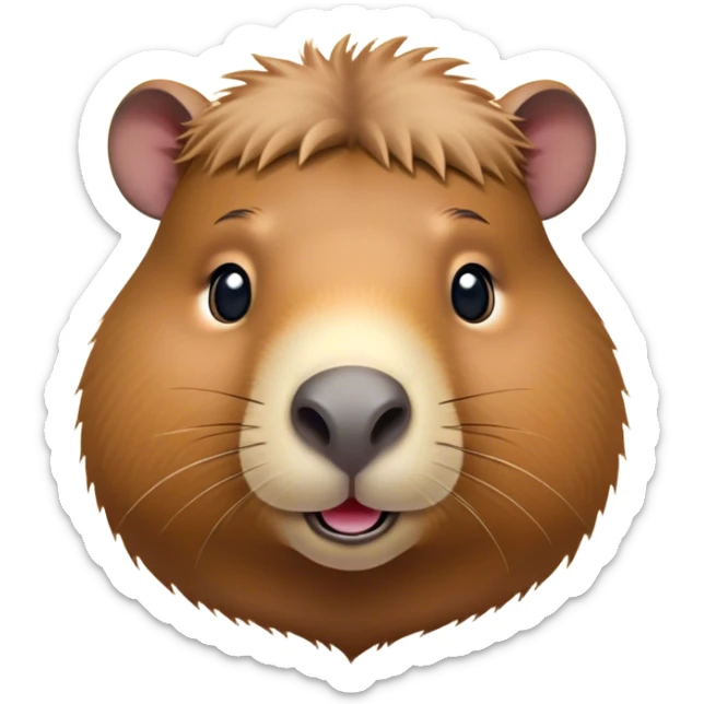 Cinematic Cute Capybara Portrait Emoji, Head tilted playfully and inquisitively, with a delightfully fluffy, rounded form accented by soft, inviting fur and round, sparkling eyes full of charm, Simplified yet irresistibly adorable features, highly detailed, glowing with a warm, friendly glow, high shine, affectionate and lively, stylized with a touch of whimsical cuteness, soft glowing outline, capturing the essence of a mischievous yet loving capybara that feels like it could tumble out of the screen into your arms! sticker