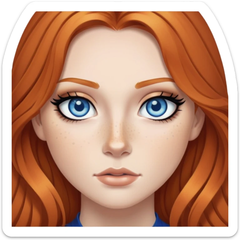 ginger hair, blue eyes, freckled, baddie,pretty makeup, strong makeup, black eyeliner, long hair sticker