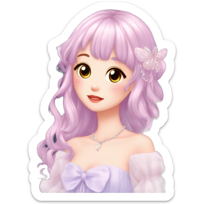 Dreamy pretty elegant kawaii shiny blushing shy anime pastel lady kawaii beautiful hair naturecore fairycore cottagecore jewels trending aesthetic full body sticker
