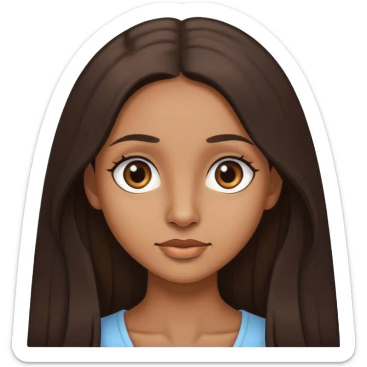 light brown skin girl with dark brown long hair pretty thin nose dark brown eyes sticker