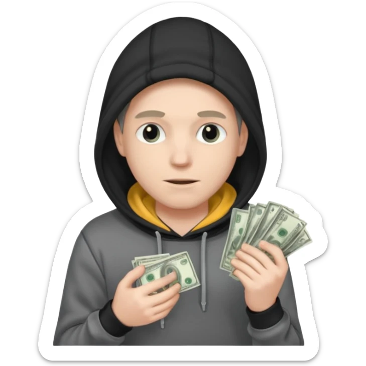 robber with a wad of money but he is white and in black/white-gray hoodiethis guy with money sticker