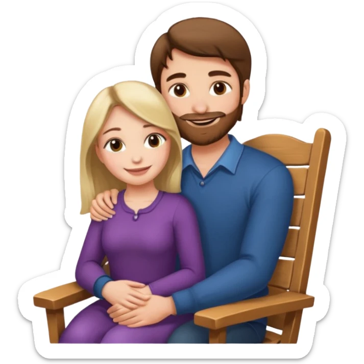 A woman sitting on a man's lap in a wooden chair face to face sticker
