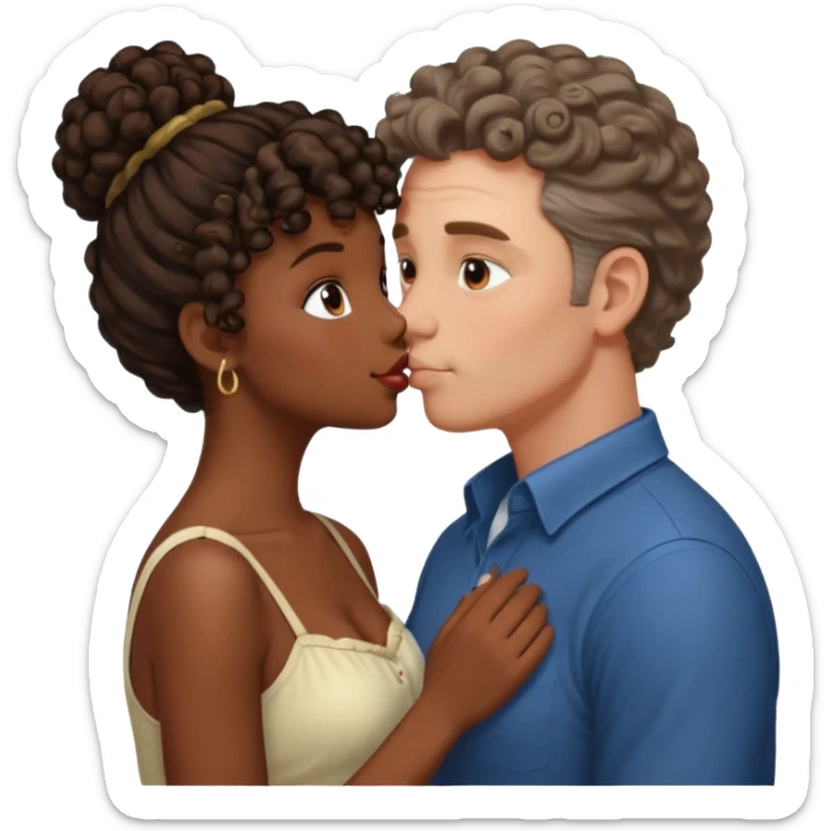 middle age white man kissing a cute dark skin girl curly bun sticker