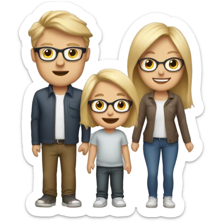 Family: mom blondie, dad brown hair with glasses, son with football аnd little baby son sticker