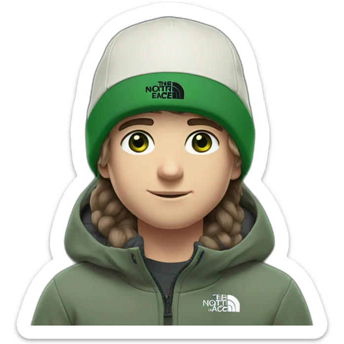 white boy,jack the north face winter cap the north face black,mid long hair green eyes  sticker
