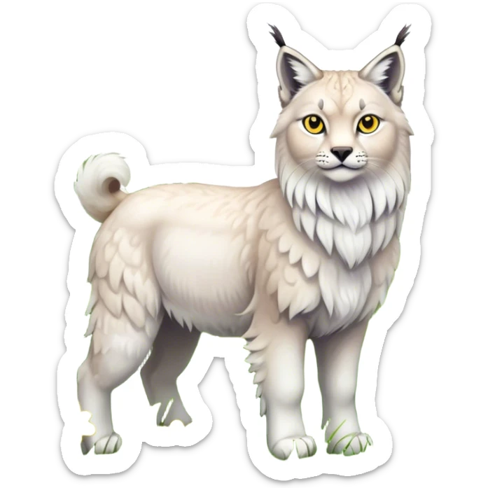 Collage of exotic animals: a lynx with striking eyes, and a fluffy alpaca standing in a lush meadow. The lynx gazes intently while the alpaca looks calm and curious. Surrounded by vibrant plants and flowers. Transparent background for a lively, colorful scene. sticker