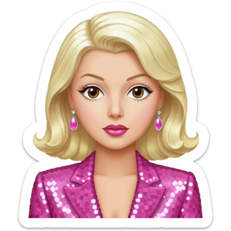 Lana Turner with long platinum blonde hair, pink sequin outfit  sticker