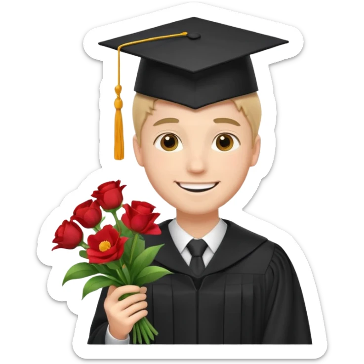 Graduated Students, Male,wearing graduation cap, holding bouquet of flowers
 sticker