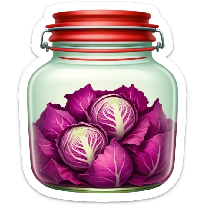 chopped up Kimchi Cinematic Realistic Kimchi Dish Emoji, depicted as spicy, fermented cabbage with vibrant red hues neatly served in a traditional jar, rendered with dynamic textures and bold, appetizing lighting. sticker