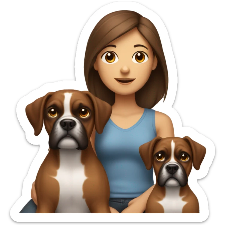 a brown hair girl with two boxer dogs sitting sticker