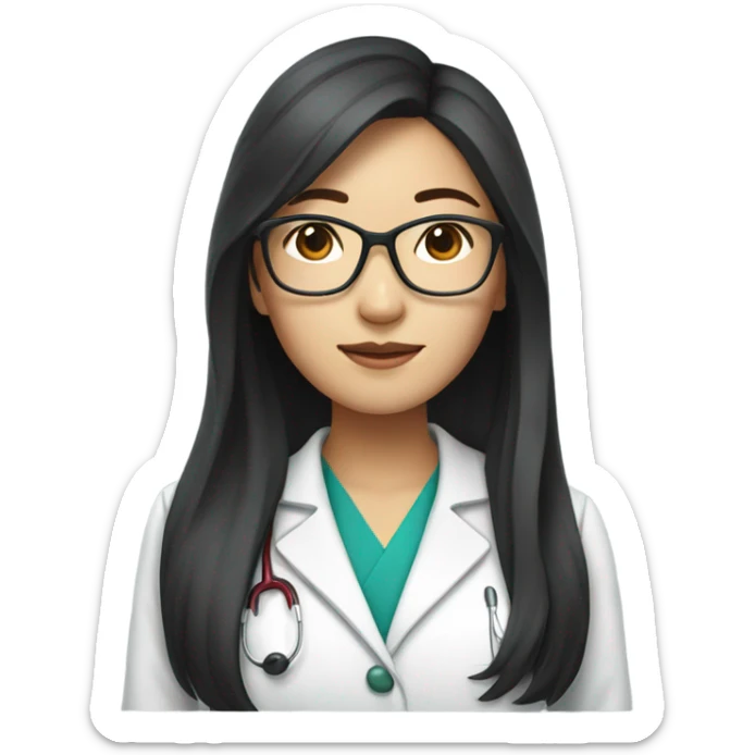 east Asian medical doctor woman with glasses with long hair sticker