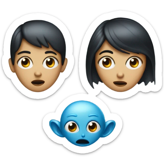 make an emoji of a black haired woman crashing into a blue alien man sticker