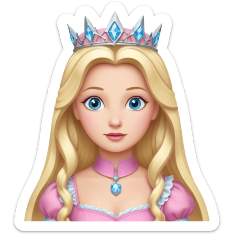 Glinda from the Wizard of Oz with blue eyes, blonde long hair, pink outfit sticker