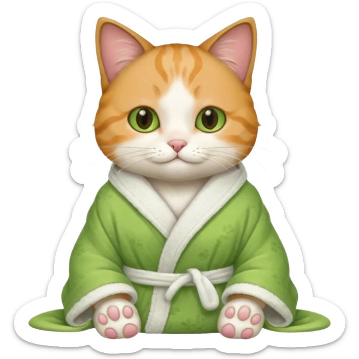 I want a CAT whit a macha on her paw and i want her to ne wearing a bath rope sticker