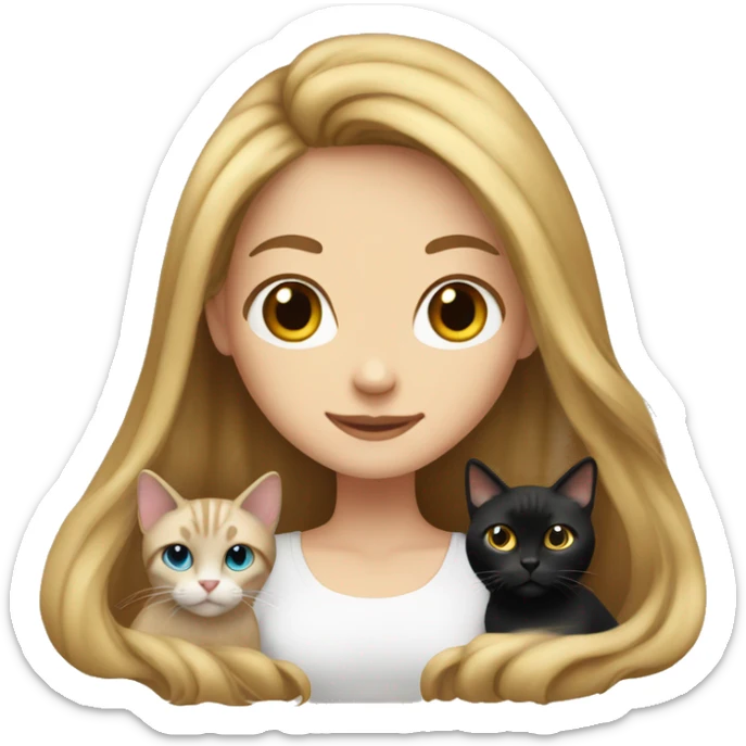 Long hair white girl with 2 cats  one brown and one black sticker