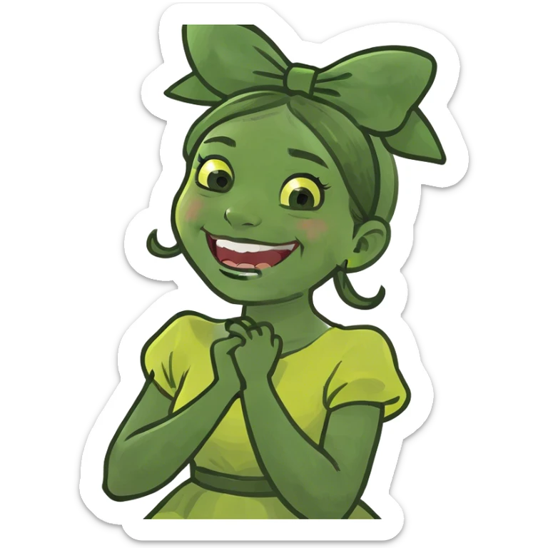 A girl that has their arms crossed holding neck laughing sticker