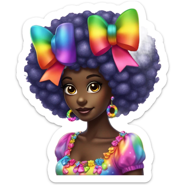 Lisa frank dark skin girl with rainbow bow headband Afro with pearls sticker