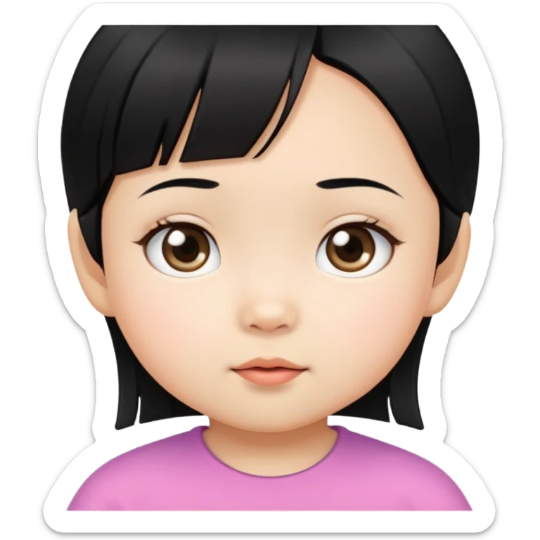 close up toddler girl face, Asian small eyes, light skin, straight black hair sticker