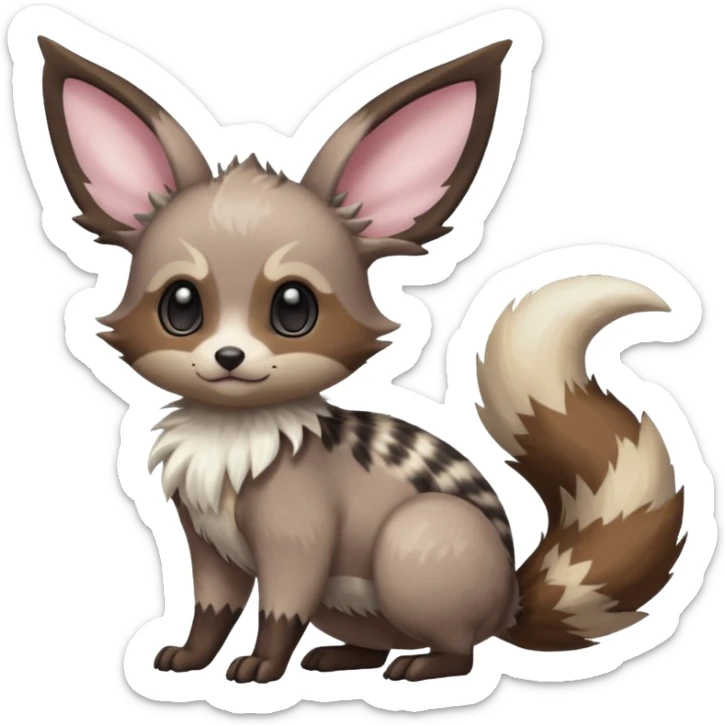 Civet-Minccino-Cacomistl-Eevee-Trico-hybrid-fusion (full body) sticker