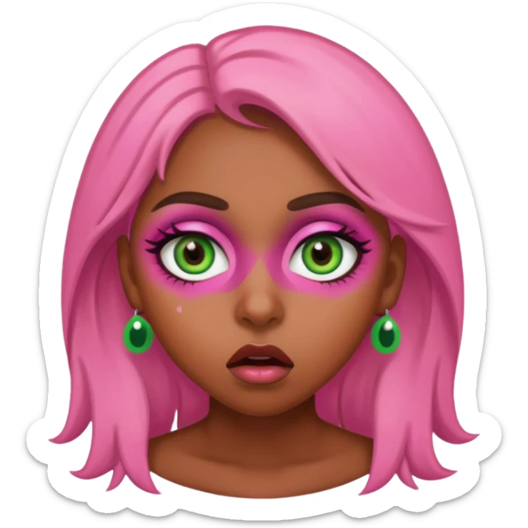 pink green shocked brown girl eyeballs sticker