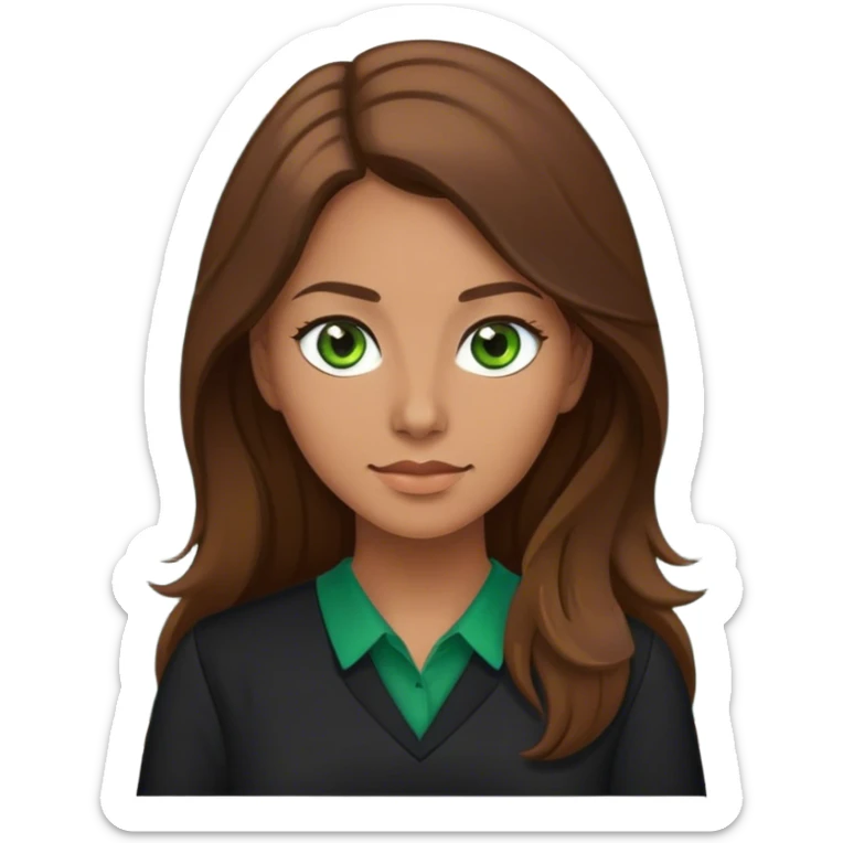  female teacher in black blouse with long Brown hair and Green eyes sticker