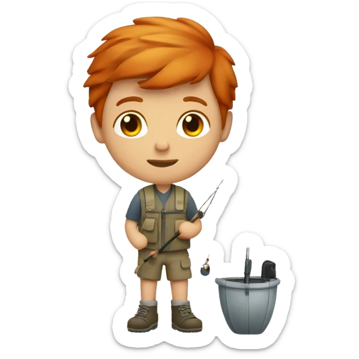 Redhead young man fishing on a boat very short straight hair sticker