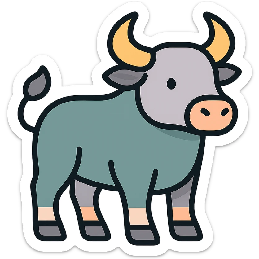 ox, symbol of the year in feng shui, Chinese eastern style, thin clean contours, soft rounded shapes, pastel palette #98B5BC, #B5B3C1, #C9A3C9, #E4C0CA, #F7DCD1, #F7C0AA, detailed shadows and highlights, soft lighting, transparent background, less cute, no decorative elements sticker