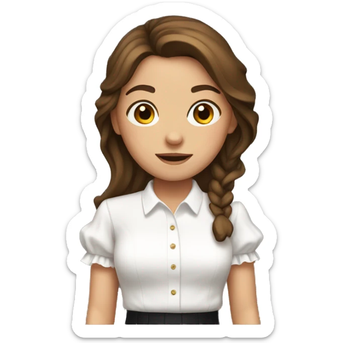 Girl with straight brown hair and white ruffle shirt sticker