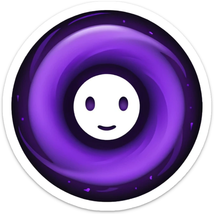 A Discord emoji of a swirling dark void or black hole with violet sparks at the edges. Circular composition, deep shadows, 2D flat vector, white background. sticker