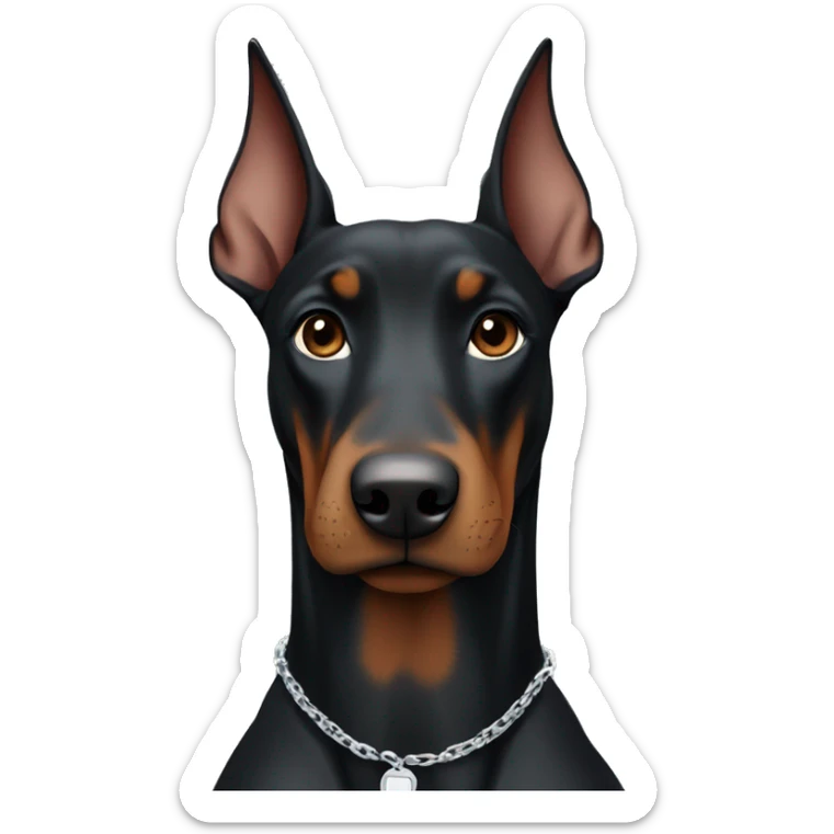 black female doberman dog with a silver chain around her neck and cropped ears sticker