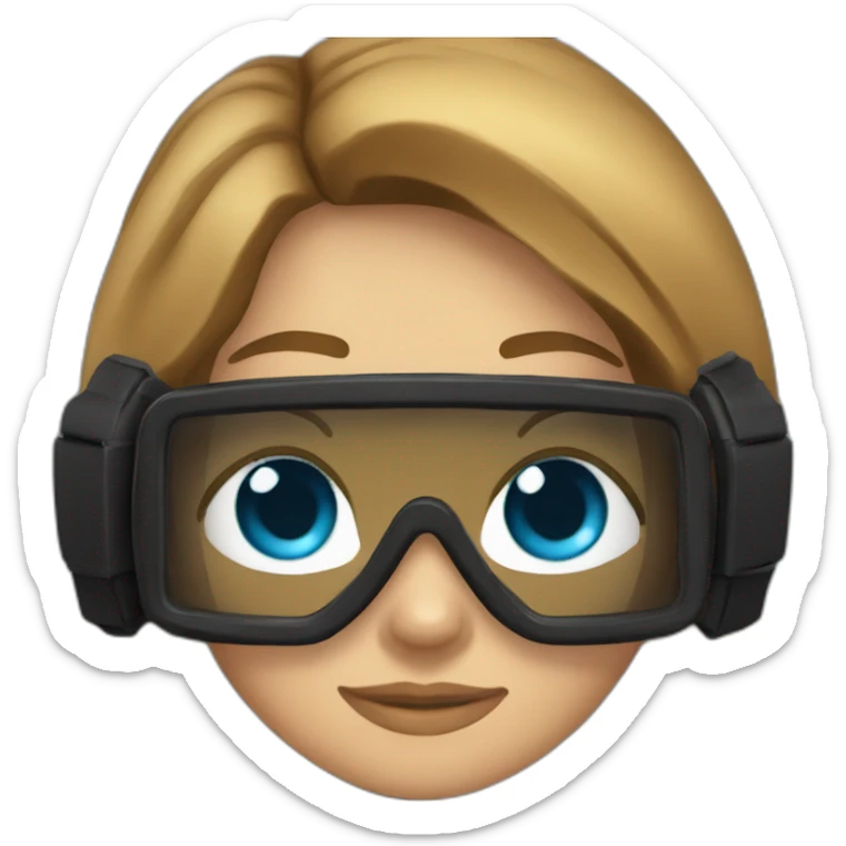 a woman with an a black scubadiver suit. she has blue eyes and an scubadiver mask brown long and straight hair sticker